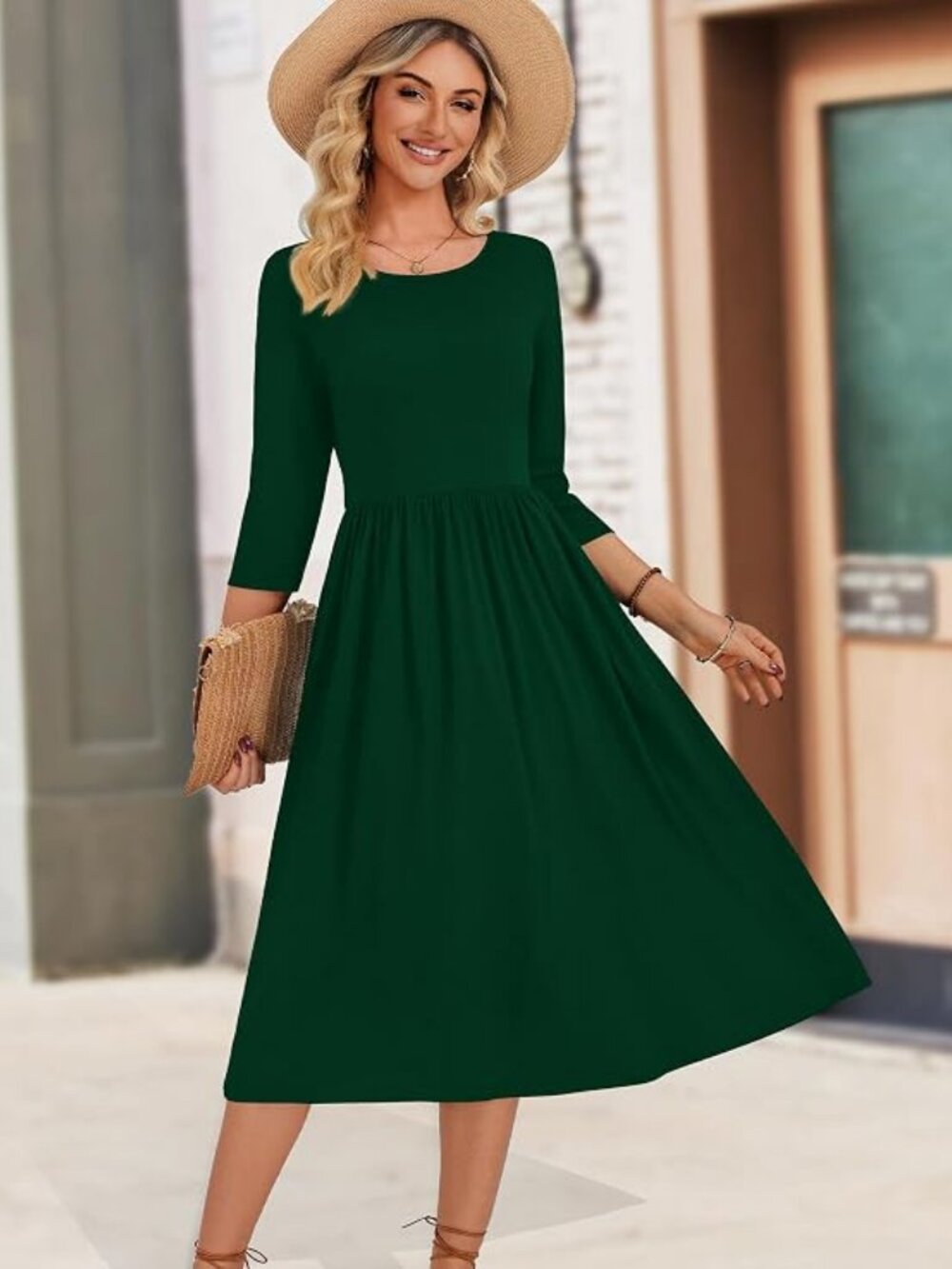 Zeagoo 3/4 Sleeve Women's Dress Casual Aline Summer Fall Midi Long Dresses - Picture 5 of 6